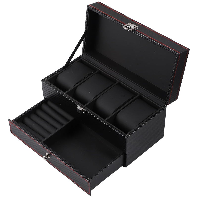 Carbon Fiber Watch Box With Pu Leather Interior Watch Display And Jewelry Organizer Case For Men Black Storage - Image 2