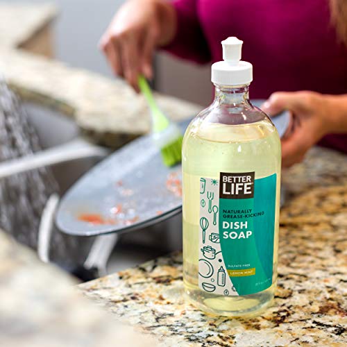 Better Life Dish Soap - Liquid Dishwashing Soap with Vitamin E and Aloe for Home & Kitchen Sink - No Gloves Required Kitchen Soap for Sensitive Skin - 22oz Lemon Mint - Image 5