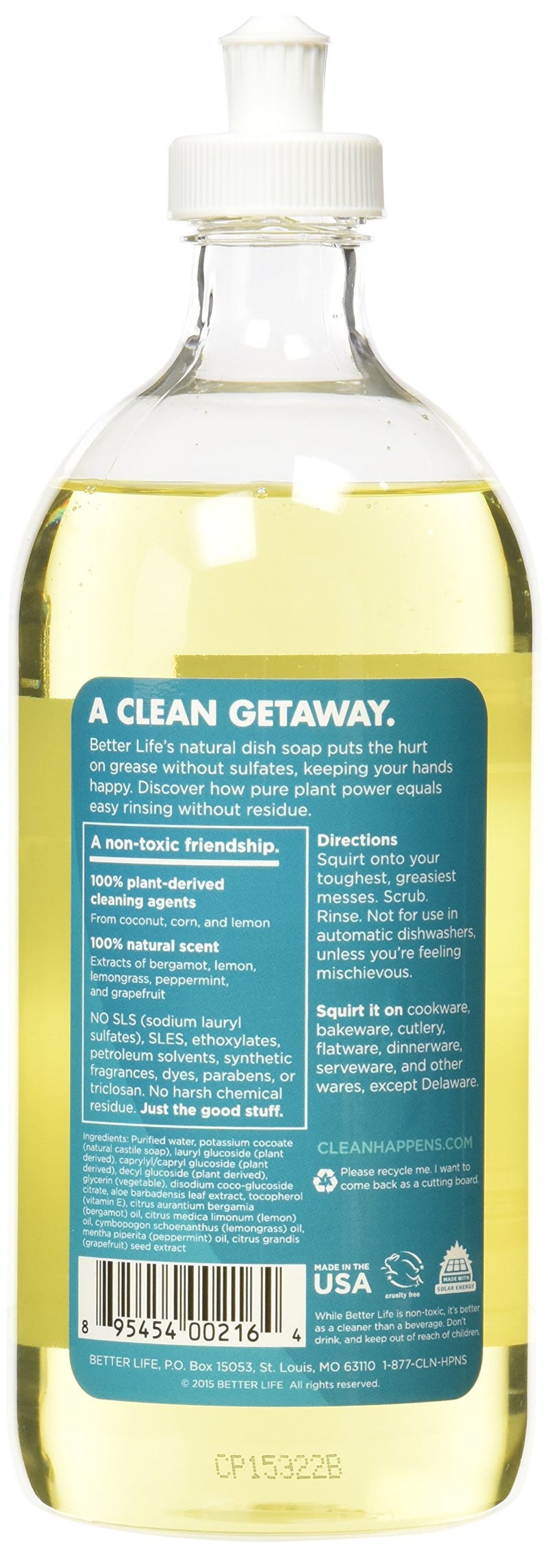Better Life Dish Soap - Liquid Dishwashing Soap with Vitamin E and Aloe for Home & Kitchen Sink - No Gloves Required Kitchen Soap for Sensitive Skin - 22oz Lemon Mint - Image 2