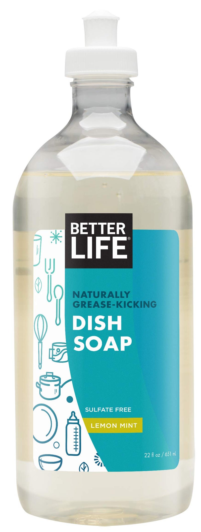 Better Life Dish Soap - Liquid Dishwashing Soap with Vitamin E and Aloe for Home & Kitchen Sink - No Gloves Required Kitchen Soap for Sensitive Skin - 22oz Lemon Mint - Image 1