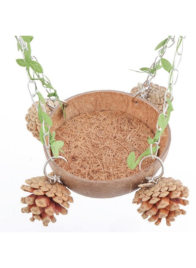 VTurboWay Bird Natural Coconut Nest Sugar Glider Hanging Swing Toy with Coconut Fiber Mat for Small Bird Parrot Parakeet Sugar Glider  - Image 4