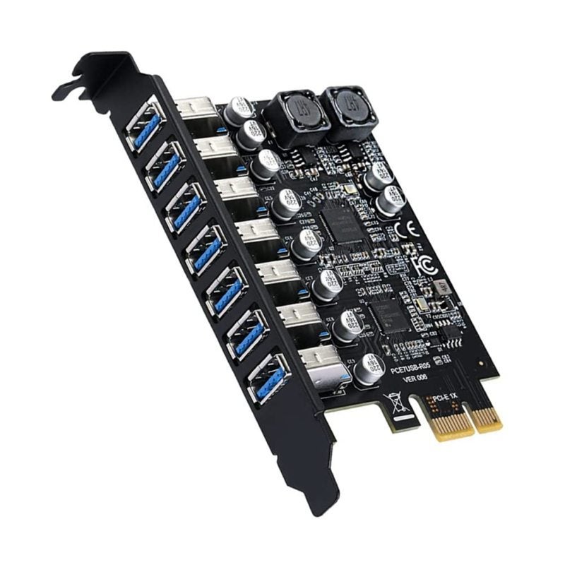 بطاقة PCIe USB بـ 7 منافذ سوداء لنقل بيانات سريع بسرعة 5 جيجابت في الثانية - بطاقة توسيع USB للوحة الأمامية لترقية أنظمة سطح المكتب - Image 1