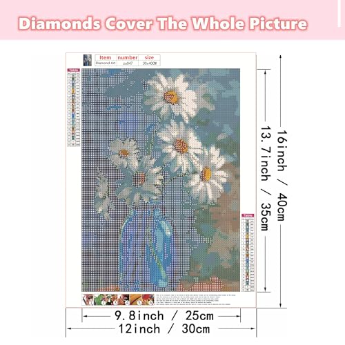Ohhvvow White Daisy Diamond Art Painting Kits for Adults, Full Drill Blue Vase Flower Diamond Dots Paintings for Beginners, Blue Round 5D Paint with Diamonds Painting Kits for DIY Crafts, 12x16 Inch - Image 5