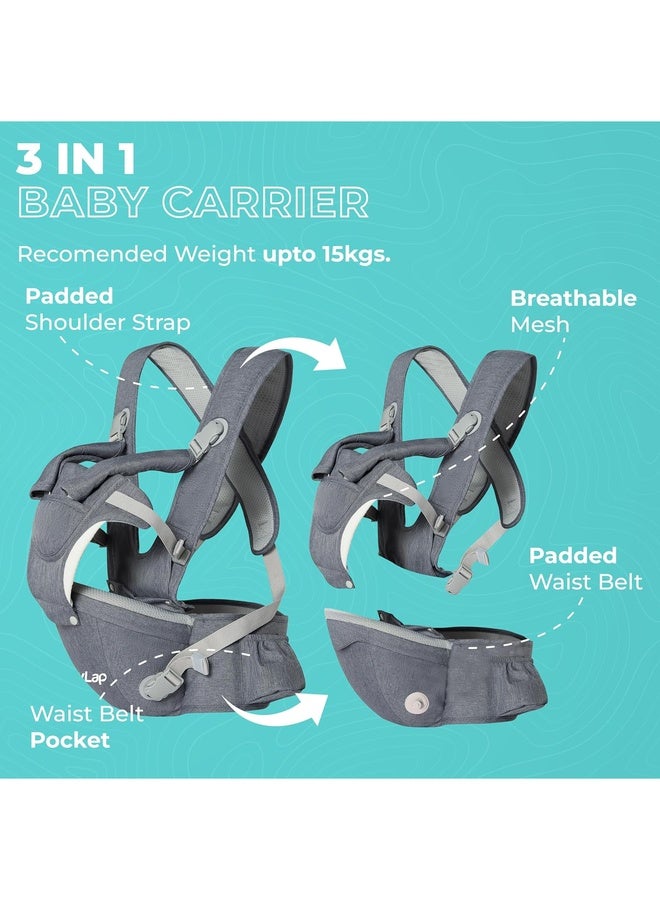 Luvlap Comfy Plus Newborn Baby Carrier with Hip Seat, Ergonomically Designed (6-24 Months), 6 Baby Carrying Modes, Carrying Capacity 15Kg, Grey - Image 3