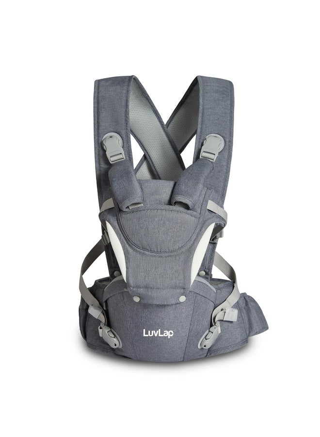 Luvlap Comfy Plus Newborn Baby Carrier with Hip Seat, Ergonomically Designed (6-24 Months), 6 Baby Carrying Modes, Carrying Capacity 15Kg, Grey - Image 1