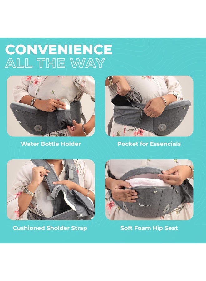 Luvlap Comfy Plus Newborn Baby Carrier with Hip Seat, Ergonomically Designed (6-24 Months), 6 Baby Carrying Modes, Carrying Capacity 15Kg, Grey - Image 5