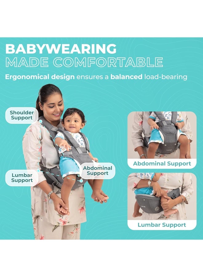 Luvlap Comfy Plus Newborn Baby Carrier with Hip Seat, Ergonomically Designed (6-24 Months), 6 Baby Carrying Modes, Carrying Capacity 15Kg, Grey - Image 4