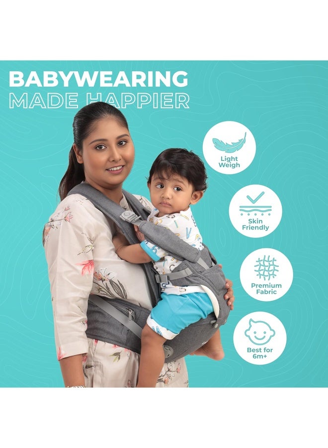 Luvlap Comfy Plus Newborn Baby Carrier with Hip Seat, Ergonomically Designed (6-24 Months), 6 Baby Carrying Modes, Carrying Capacity 15Kg, Grey - Image 2