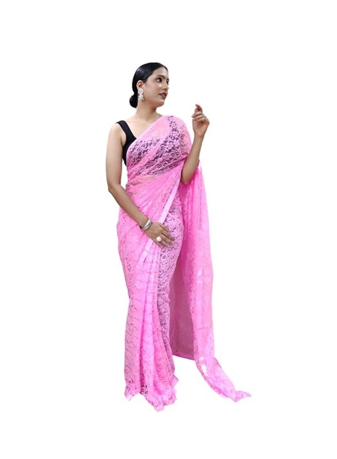 مملكة الإكسسوارات ساري نسائي من راسال نيت لؤلؤي جاهز للارتداء لمدة دقيقة واحدة مع قطعة بلوزة غير مخيطة - Image 1