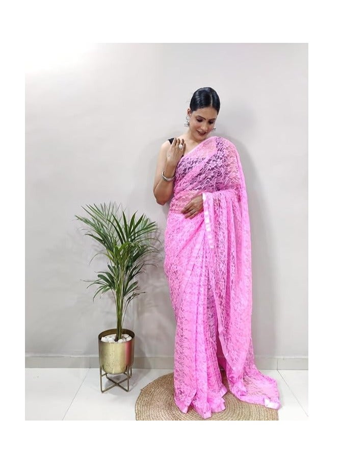 مملكة الإكسسوارات ساري نسائي من راسال نيت لؤلؤي جاهز للارتداء لمدة دقيقة واحدة مع قطعة بلوزة غير مخيطة - Image 2