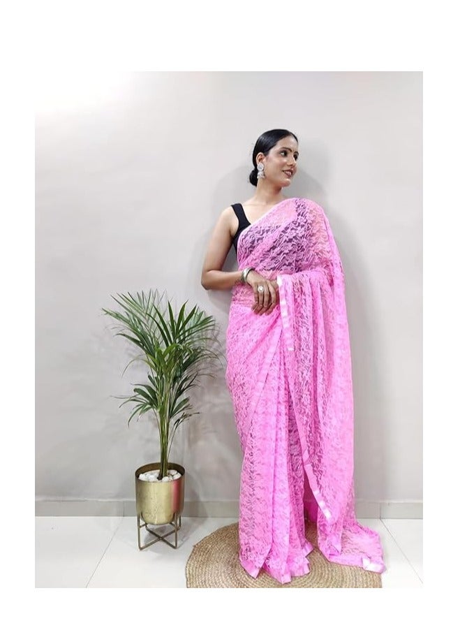 مملكة الإكسسوارات ساري نسائي من راسال نيت لؤلؤي جاهز للارتداء لمدة دقيقة واحدة مع قطعة بلوزة غير مخيطة - Image 3