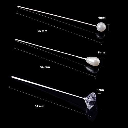 Senkary 300 Pieces (3 Styles) Diamond Pins Pearl Head Corsage Pins Floral Straight Pins for Flower Bouquet Wedding - Image 2