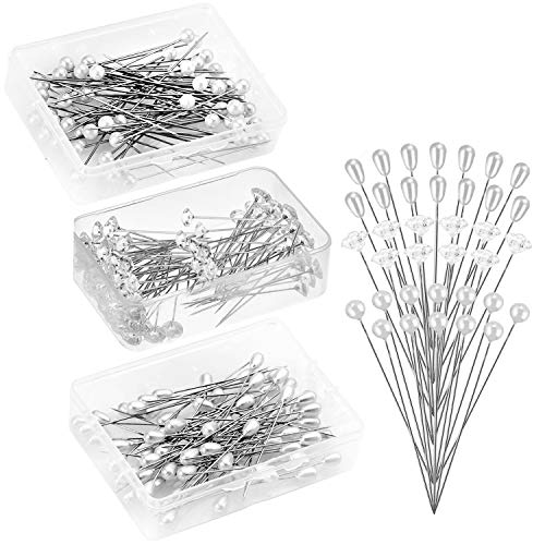 Senkary 300 Pieces (3 Styles) Diamond Pins Pearl Head Corsage Pins Floral Straight Pins for Flower Bouquet Wedding - Image 1
