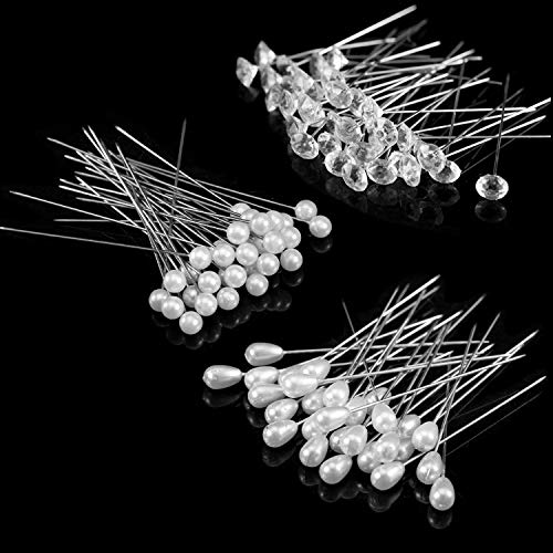Senkary 300 Pieces (3 Styles) Diamond Pins Pearl Head Corsage Pins Floral Straight Pins for Flower Bouquet Wedding - Image 3