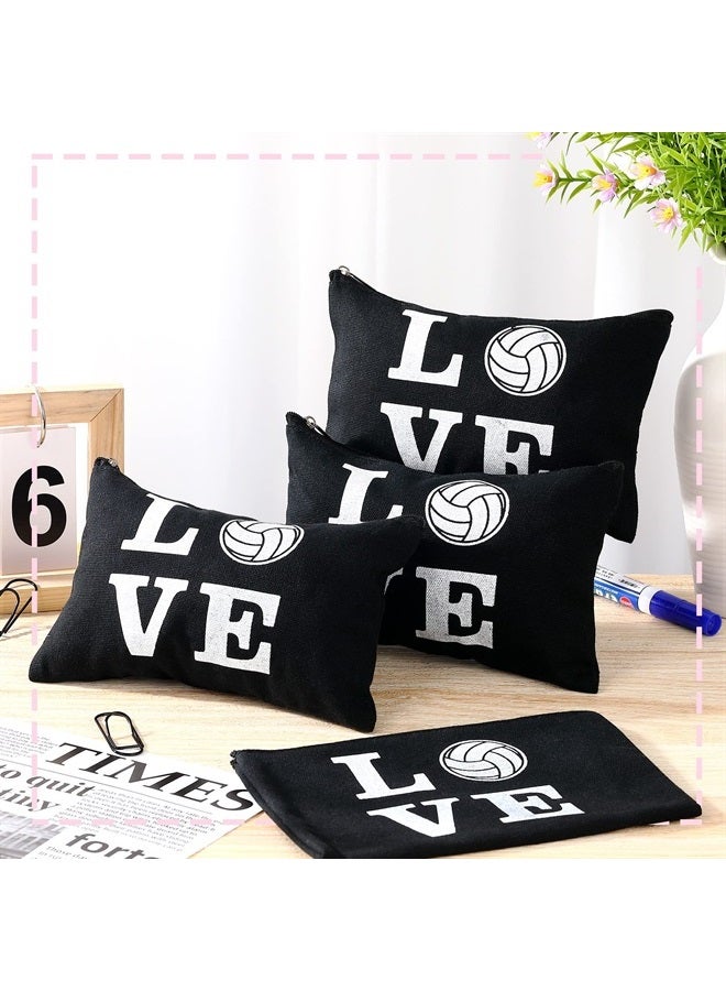 Reginary 18 Pieces Volleyball Pouch Love Makeup Bag Organizer Travel Women Volleyball Gifts Small Zipper Volleyball Bags Canvas Toiletry Volleyball Team Bag Cute Storage Cosmetic Pencil Case for Players