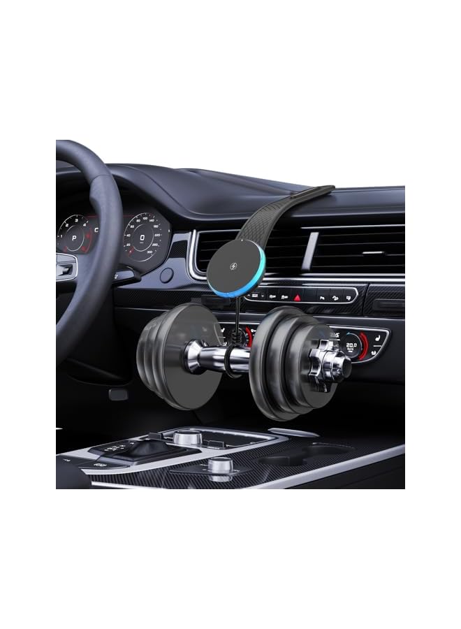 Green Tiger 15W Magnetic Wireless Car Mount with Dual Port Car Charger & C-C Cable 1M 360° Adjustable Angle x16 Strong Magnetic Hold 15W Wireless Output- Black - Image 5