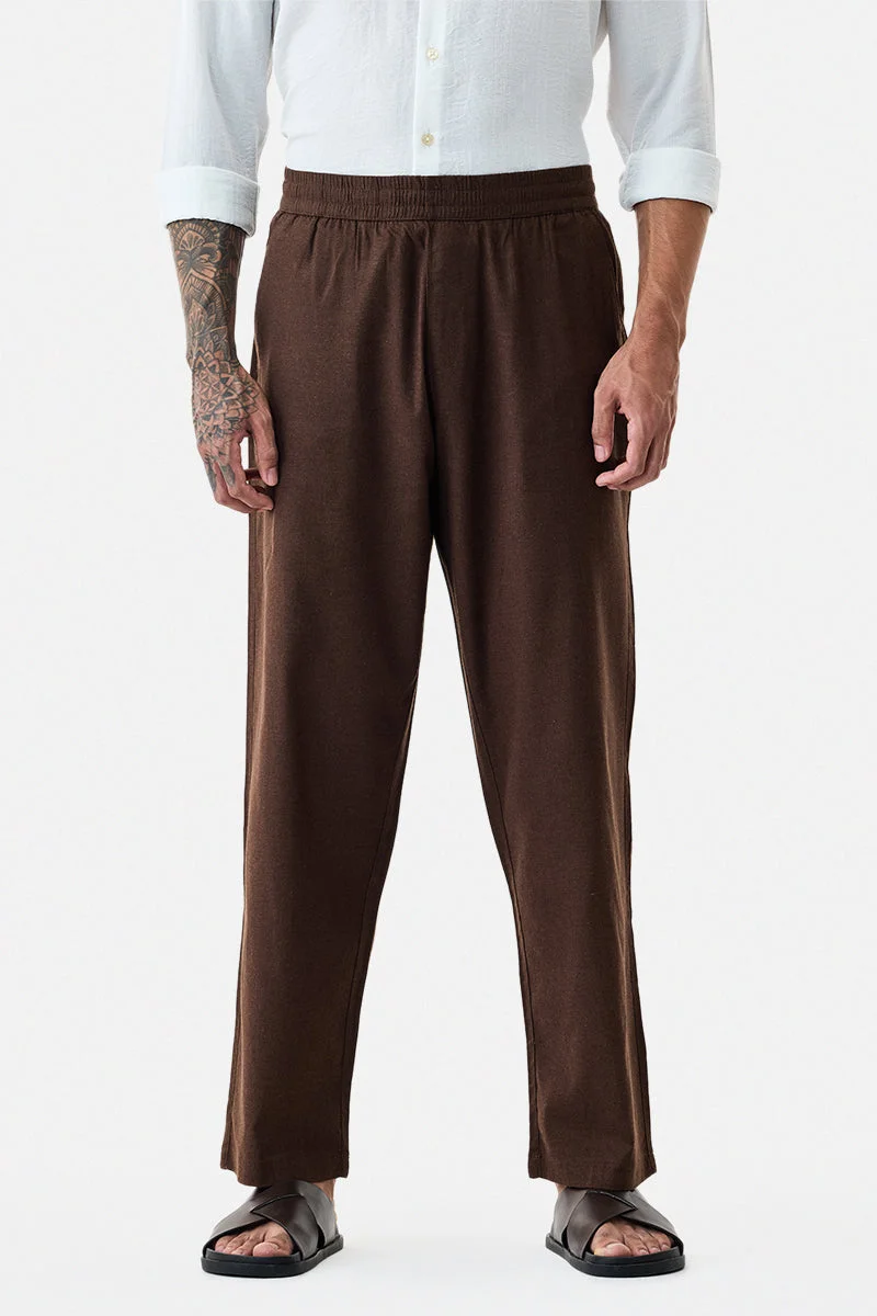 SNITCH Brown Relaxed Fit Drawstring Pants for Men | Best Price UAE