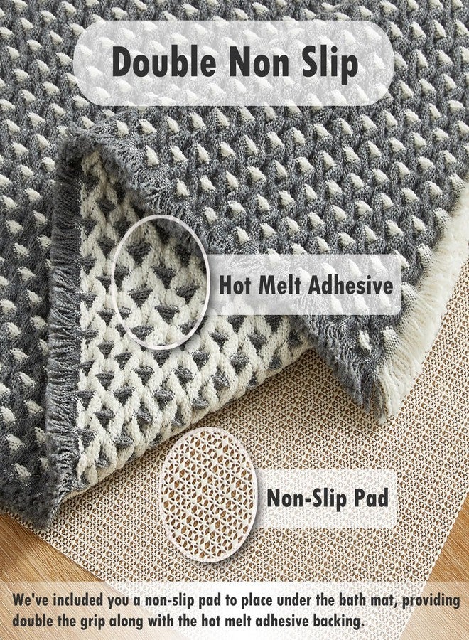 TYUU Boho Bathroom Rugs, Super Absorbent Non Slip Waffle Bath Mat Quick Dry Bath Rugs Washable Boho Farmhouse Bathroom Rugs, Dark Grey and White 24"x16" - Image 4