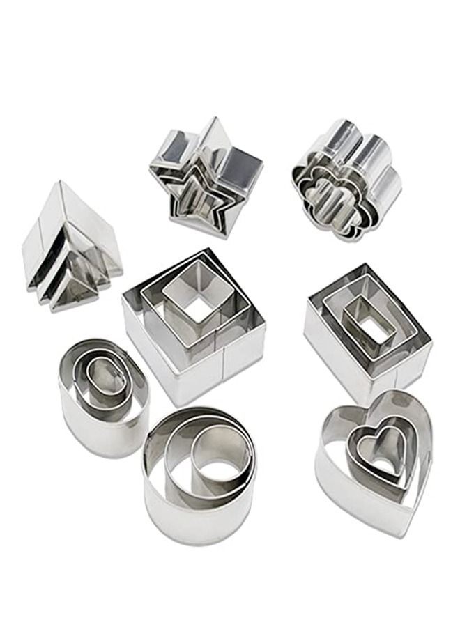 Kutis 24 Pieces Mini Geometric Shaped Rectangle Square Heart Triangle Round Tiny Circle Baking Cookie Biscuit Cutter Set - Image 1