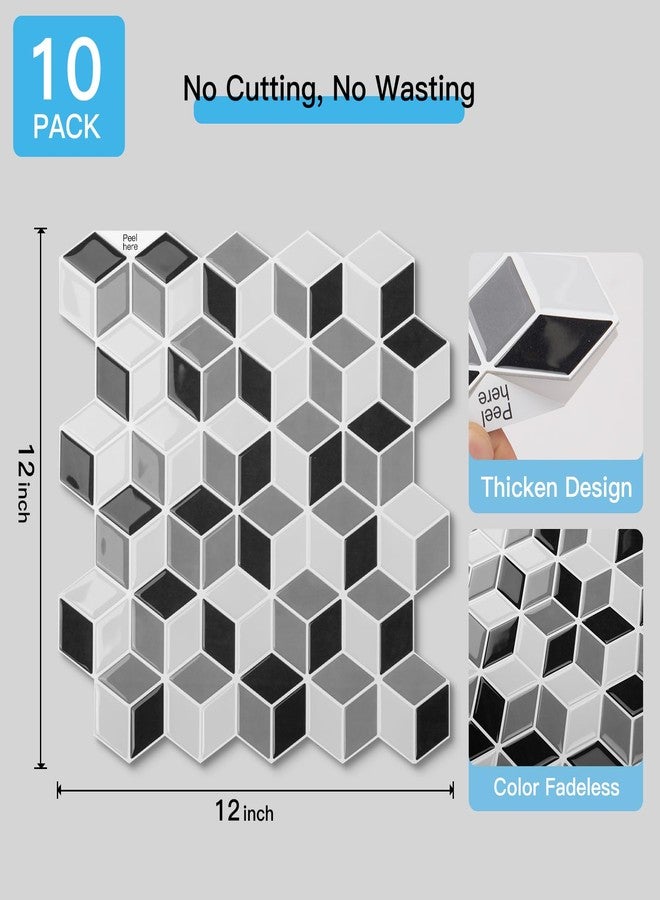 Art3d 10-Sheet Peel and Stick Backsplash Tiles, 12x12 Inch Self-Adhesive 3D Wall Tiles for Kitchen, Bathroom, Countertop - Thickened Waterproof Design (White & Black) - Image 5