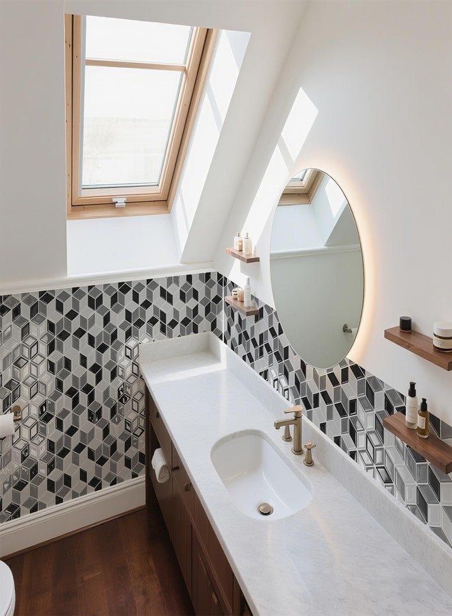 Art3d 10-Sheet Peel and Stick Backsplash Tiles, 12x12 Inch Self-Adhesive 3D Wall Tiles for Kitchen, Bathroom, Countertop - Thickened Waterproof Design (White & Black) - Image 2