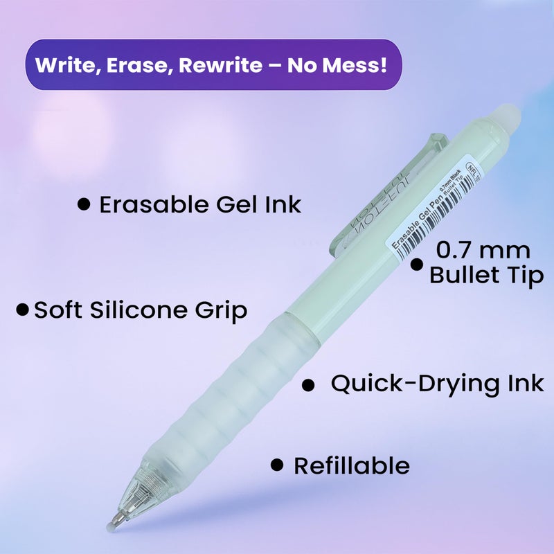 NOTEFUL Retractable Erasable Gel Pens Clicker, Fine Point 0.7, Premium Comfort Grip for Smooth Writing Planner and School Supplies - Black (Pack of 8) - Image 4