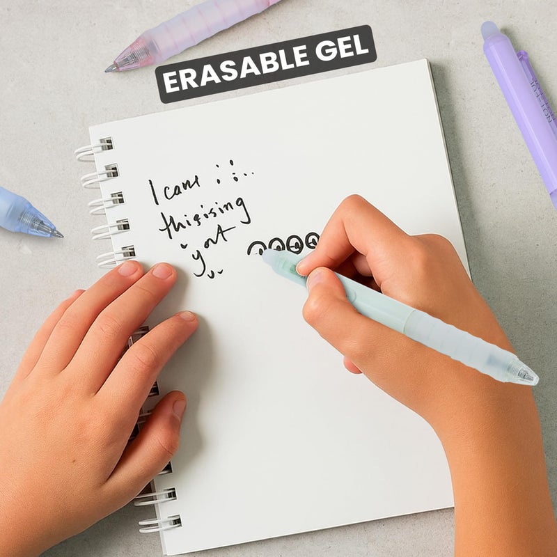 NOTEFUL Retractable Erasable Gel Pens Clicker, Fine Point 0.7, Premium Comfort Grip for Smooth Writing Planner and School Supplies - Black (Pack of 8) - Image 5