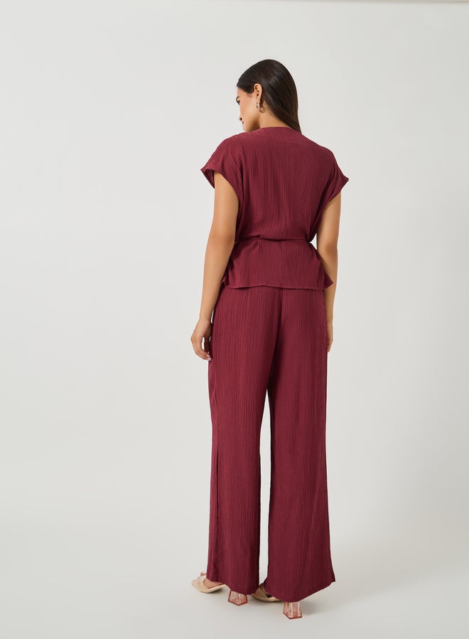 Styli Textured Wrap Tie-Up Top and Pants Co-Ords  - Image 4