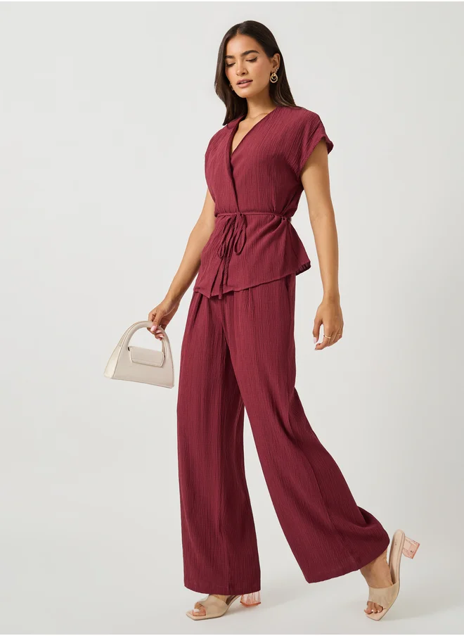 ستايلي Textured Wrap Tie-Up Top and Pants Co-Ords