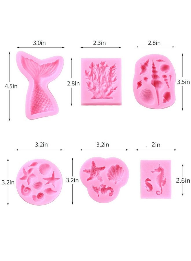 HASTHIP Fondant Silicone Mold,Seashell,Conch, Mermaid Tail,Seahorse,Starfish,Coral, DIY Handmade Baking Tools for Mermaid Theme Cake Decoration(6pack), 10L x 10W x 5H cm - Image 2