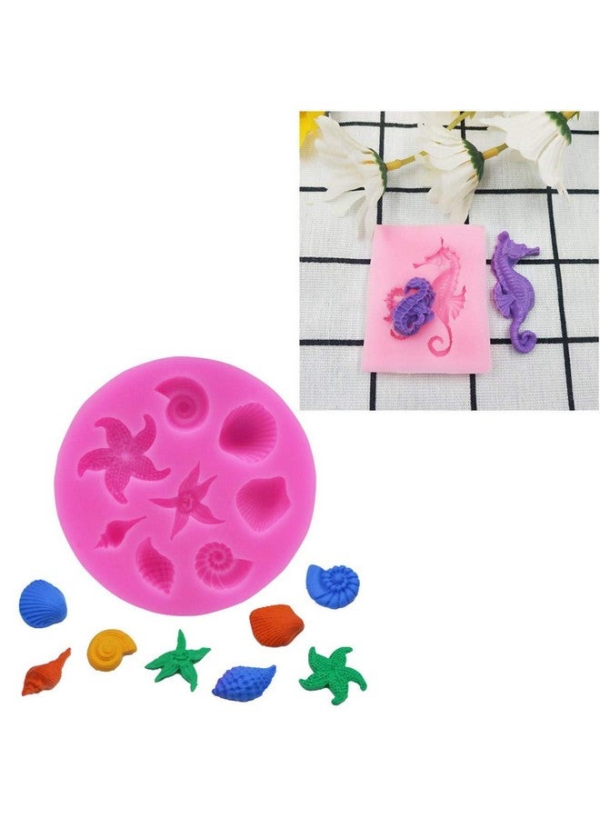 HASTHIP Fondant Silicone Mold,Seashell,Conch, Mermaid Tail,Seahorse,Starfish,Coral, DIY Handmade Baking Tools for Mermaid Theme Cake Decoration(6pack), 10L x 10W x 5H cm - Image 4