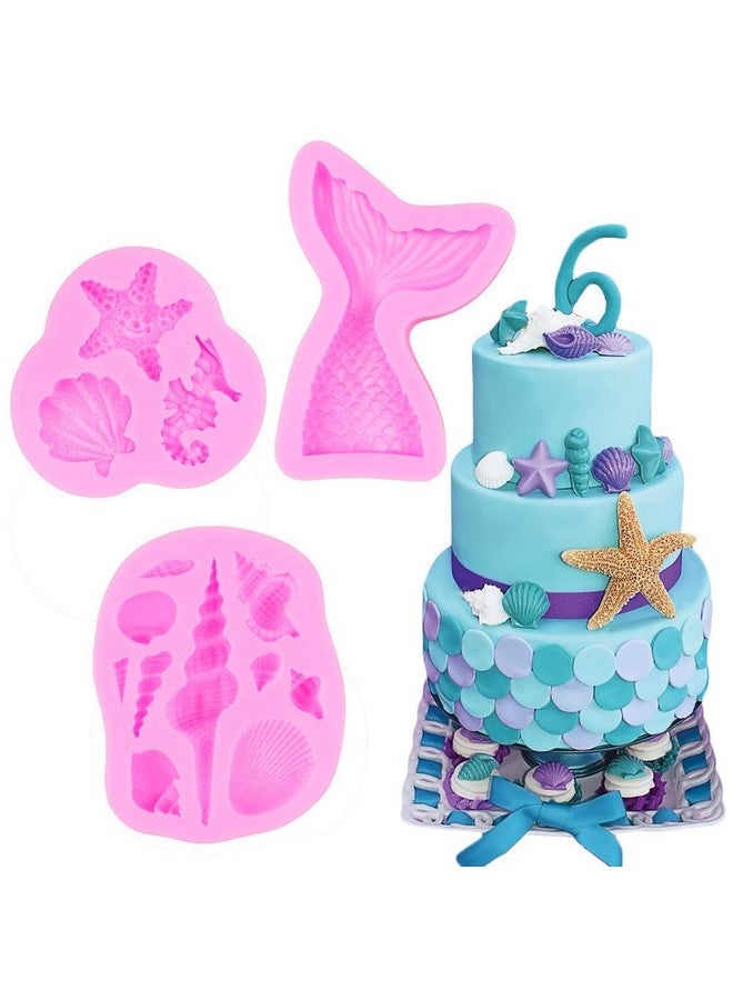 HASTHIP Fondant Silicone Mold,Seashell,Conch, Mermaid Tail,Seahorse,Starfish,Coral, DIY Handmade Baking Tools for Mermaid Theme Cake Decoration(6pack), 10L x 10W x 5H cm - Image 3