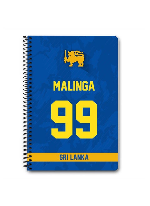 Designer A5 Spiral Notebook Memo Notepad Journal Player - Lasith Malinga, Jersey Number -99 (With Logo)