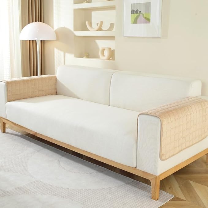 House of Quirk Sofa Covers Furniture Protector 1/2/3/4 Seater Sofa Cover Velvet Check Anti-Slip Stretch Seat Pad from Pets Replacement Protector (Light Brown Checked, 70x230cm) - Image 2