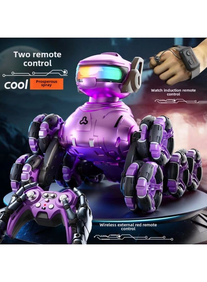 Children's Remote Control Car Eight-wheel Stunt Deformation Robot Dog Gesture Remote Control Induction Off-road Climbing Car Toy For Men-Color:Remote Control Smart Mechanical Dog-handle + Gesture Remote Control  Purple-Scale:Great Value Dual Battery - Image 1