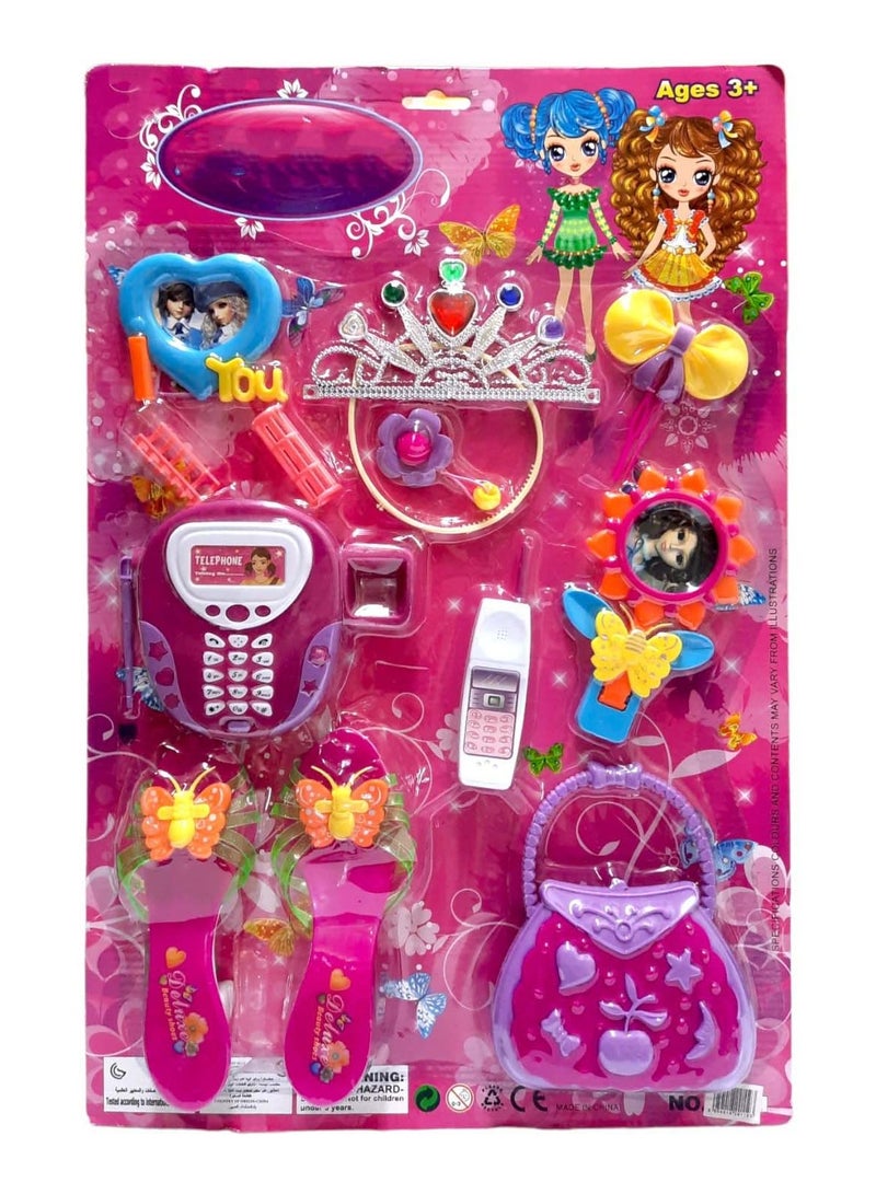 Party Time Beauty Set of Doll Accessories Little Girls Doll Beauty Fashion Toy Kit Parlor PlaySet