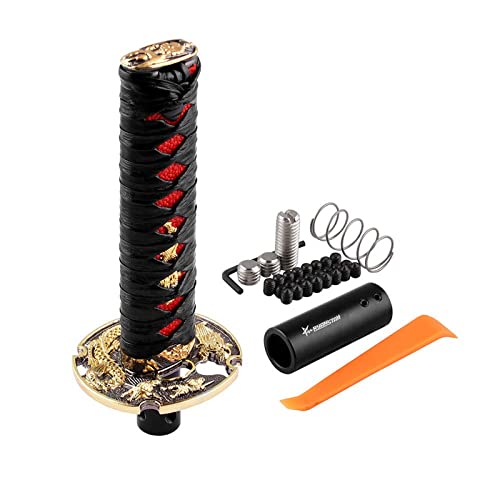 RYANSTAR RACING RYANSTAR Samurai Sword Automatic Shift Knob Universal Compatible with Lock/Button Automatic Transmission，Cool Katana Gear Shifter Metal Weighted Black&Red - Image 1