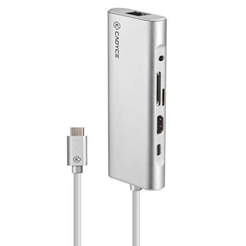 Cadyce USB-C Enhanced Travel Docking Station (USB-C to HDMI + 3 x USB 3.0 + Giga LAN + mSD and SD Card Slots + 3.5mm Stereo Port + USB-C Female for Data and Charging - Image 1