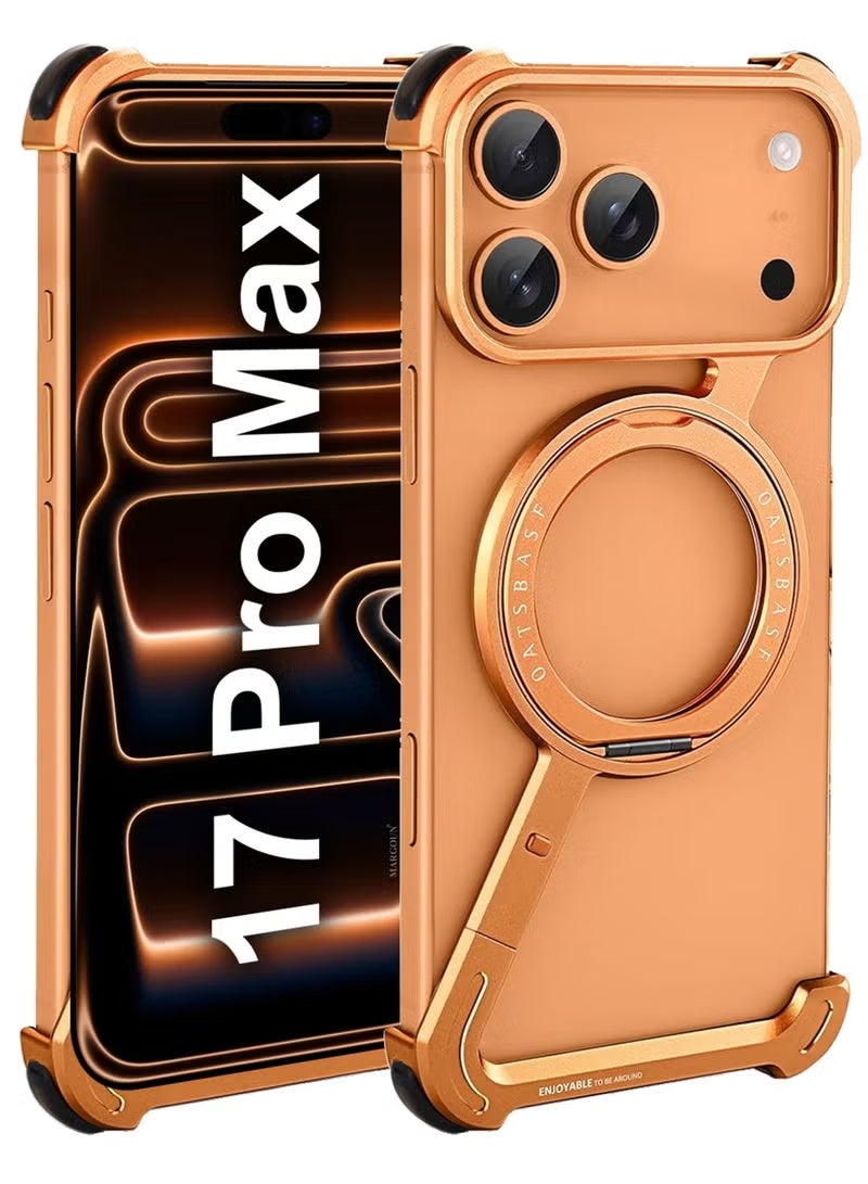 Raxoom iPhone 17 Pro Max Case with 360 Degree Rotating Kickstand, Shock Absorbing Z Case, MagSafe Compatible, Slim Metal Frame Protective Fit Orange - Image 1