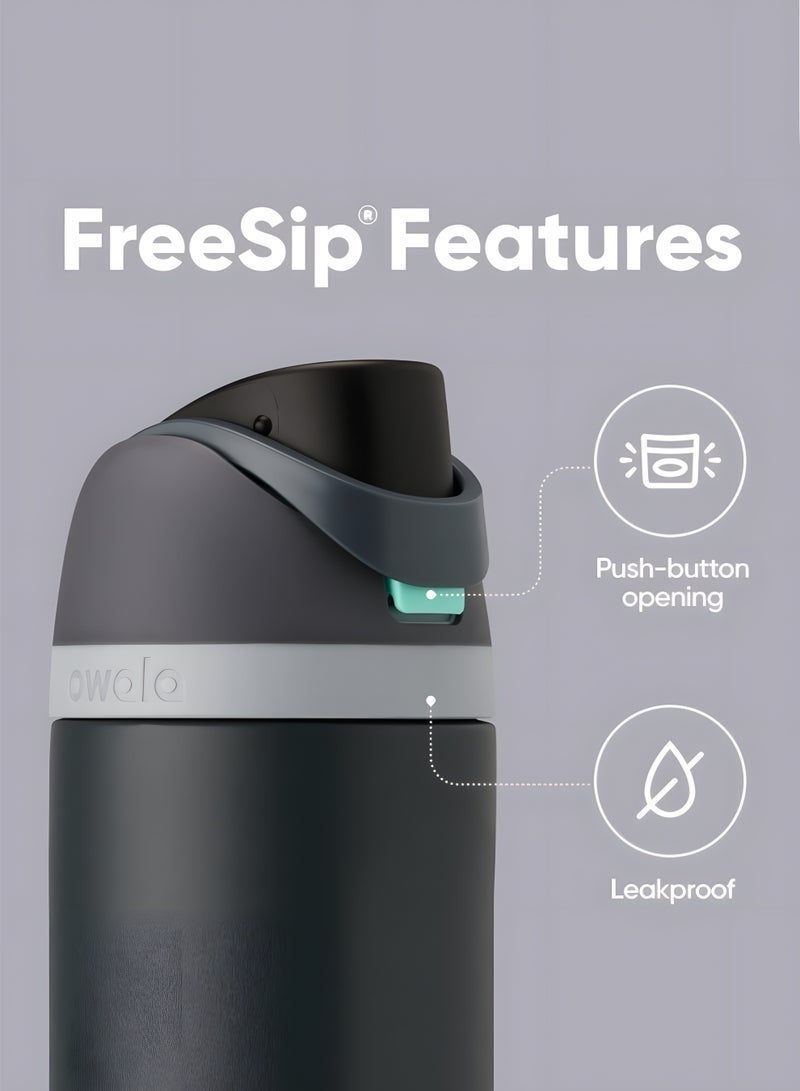 زجاجة مياه أووالا فري سيب المعزولة من الفولاذ المقاوم للصدأ مع قشة، مانعة للتسرب، خالية من مادة BPA، سعة 32 أونصة لون آيسد بريز، قطعة واحدة (تصميم ماكرون فراولة) - Image 4