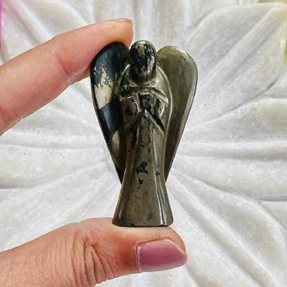 ASTRODIDI Pyrite Angel Natural Metallic Gray Gold Color Crystal Stone Lucky Angel For Chakra Healing (Size Approx 2 Inch) Decorative Showpiece - Image 2