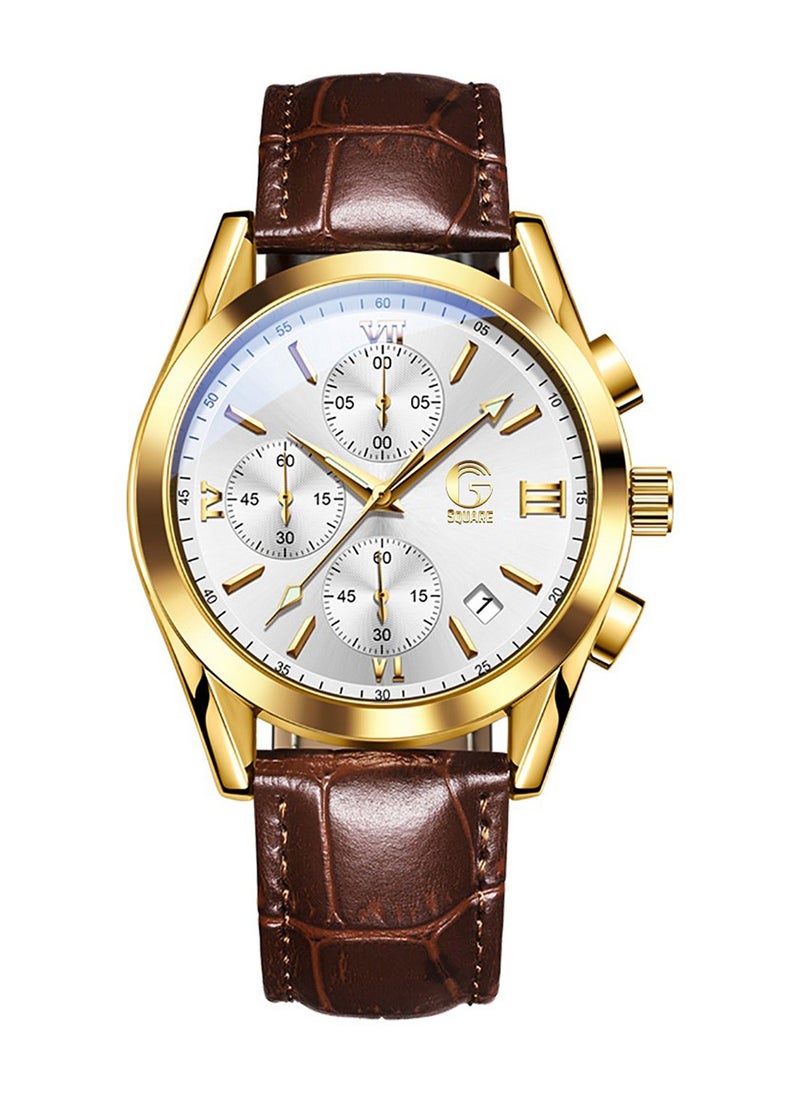 Gsquare Men's Analog Quartz White Dial Leather Band Watch-2872  - Image 1