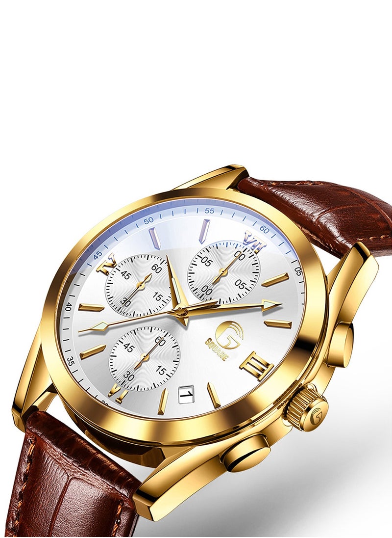 Gsquare Men's Analog Quartz White Dial Leather Band Watch-2872  - Image 2