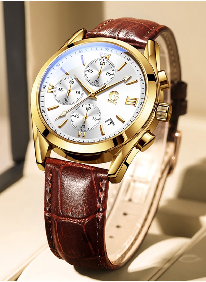Gsquare Men's Analog Quartz White Dial Leather Band Watch-2872  - Image 3
