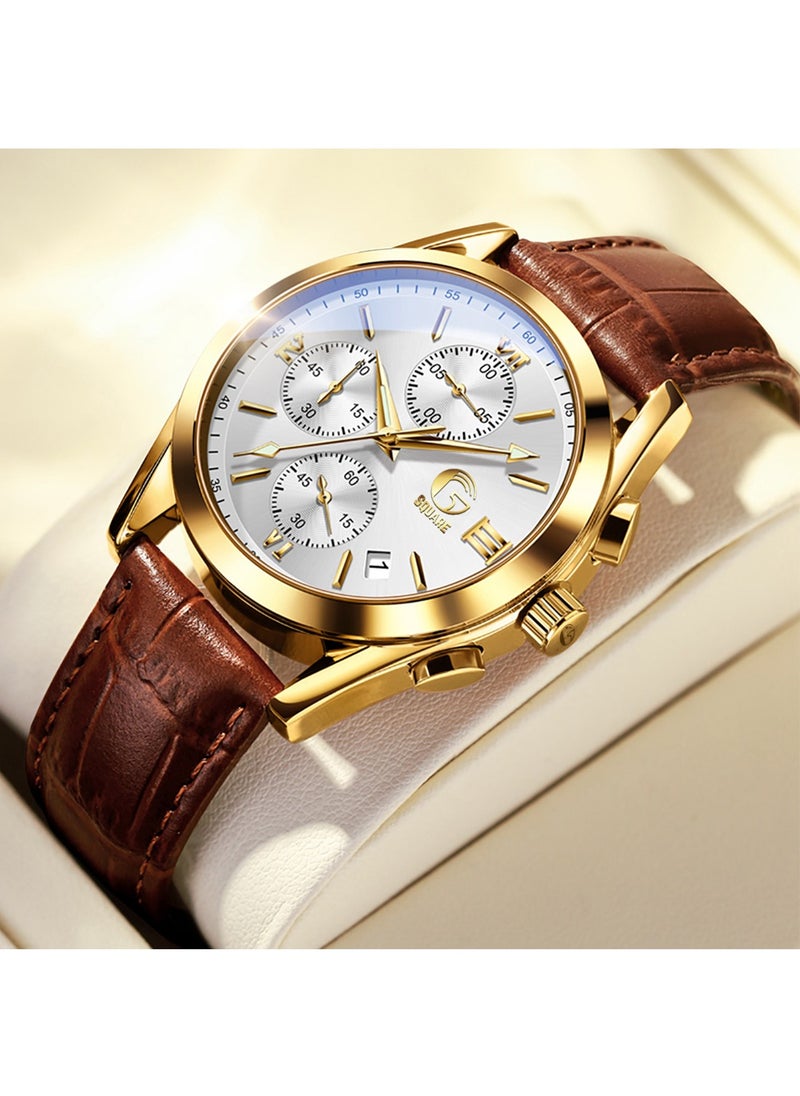Gsquare Men's Analog Quartz White Dial Leather Band Watch-2872  - Image 4