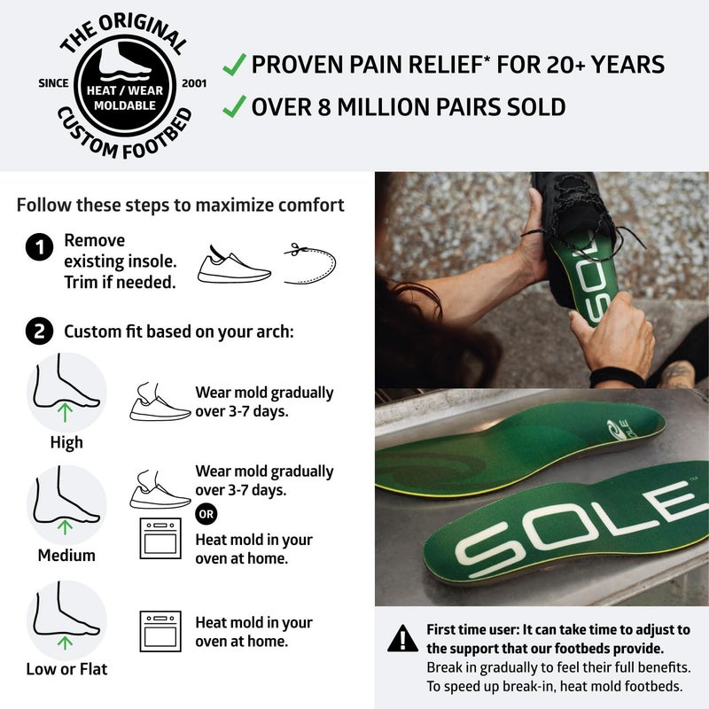 SOLE Everday Insoles - Custom Moldable Orthotic Support for Any Arch Type, Plantar Fasciitis Relief - Medium, 1 Pair - Image 5