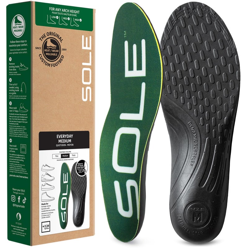 SOLE Everday Insoles - Custom Moldable Orthotic Support for Any Arch Type, Plantar Fasciitis Relief - Medium, 1 Pair - Image 1