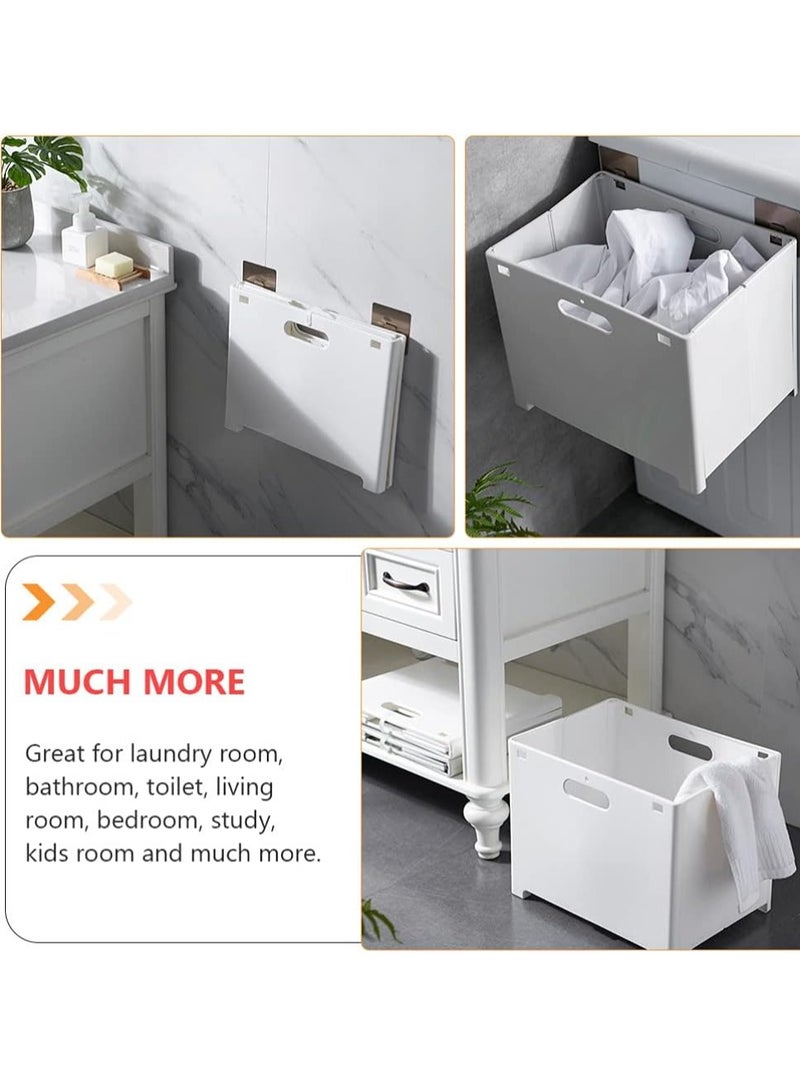 عام سلة غسيل قابلة للطي لتثبيت الحائط ، سلة غسيل قابلة للطي لتثبيت الحائط ، حاوية غسيل ، سلة تخزين مغسلة ، 28 × 18 × 15. 2.0 بوصة (بيضاء) سلة غسيل قابلة للطي - Image 3