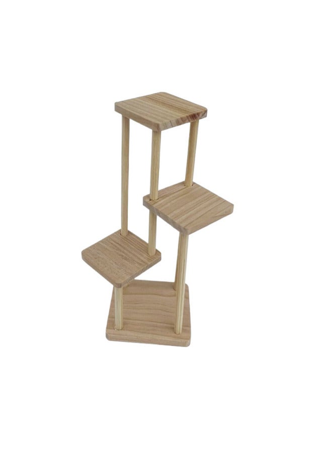 Doll House Dollhouse Mini Model Miniature Pocket Handmade Wooden Display Rack Multi-layer Display Rack Flower Rack-Color:Wooden Three-layer Flower Stand (short)  - Image 1