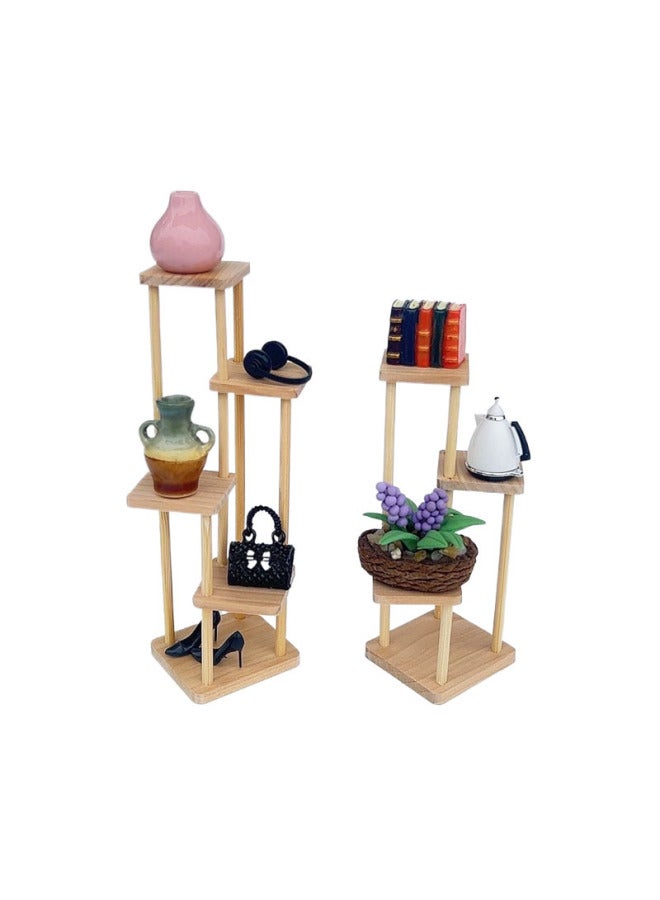 Doll House Dollhouse Mini Model Miniature Pocket Handmade Wooden Display Rack Multi-layer Display Rack Flower Rack-Color:Wooden Three-layer Flower Stand (short)  - Image 2